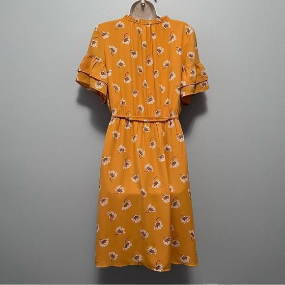 Loft Outlet Yellow Floral Cap Sleeve Dress Size S - Picture 4 of 6